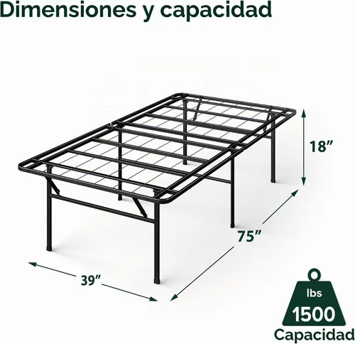 Vista 3 de ZINUS - Base SmartBase de trabajo pesado, 18 pulgadas, marco metálico, sin somier, resistente, con espacio debajo, tamaño individual