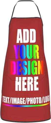 Vista 13 de HooSo Delantal de cocina personalizado, diseño de nombre, logotipo, foto, delantal de poliéster ajustable con dos bolsillos delanteros