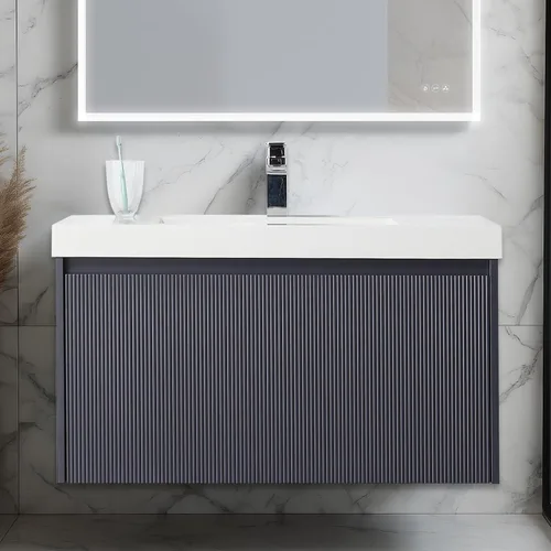Vista 24 de Blossom Lavabo de baño de 20 pulgadas con tocador, todo en madera montado en la pared, gabinete flotante de baño con tocador con fregadero
