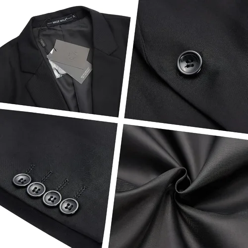 Vista 6 de MAGE MALE Men's 3 Pieces Black Suit Elegant Solid One Button Slim Fit Single Breasted Party Blazer Vest Pants Set