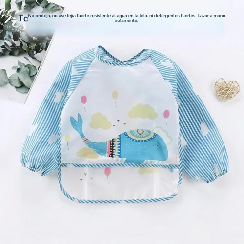 Vista 2 de PandaEar Paquete de 3 baberos de manga larga Babero impermeable de manga completa para bebés de 6 a 36 meses