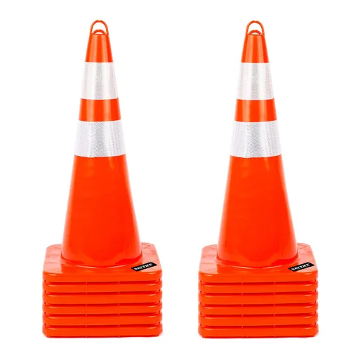 Vista 22 de BATTIFE Paquete de 6 conos de seguridad de tráfico de 18 pulgadas con collares reflectantes, cono de construcción naranja de PVC para el hogar