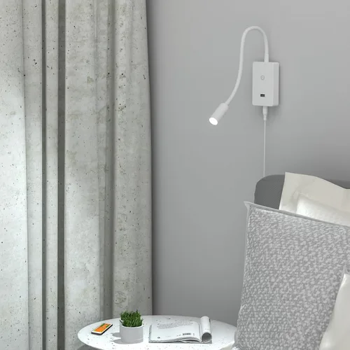 Vista 6 de Luz LED de lectura de cabecera montada en la pared con control remoto inalámbrico, lámpara LED flexible blanca de pared para dormitorio, iluminación