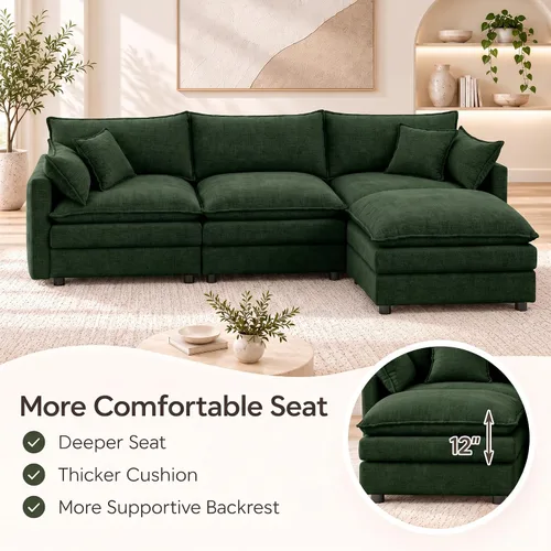 Vista 5 de Sofá modular modular de chenilla Cloud de 102 pulgadas con otomana Verde