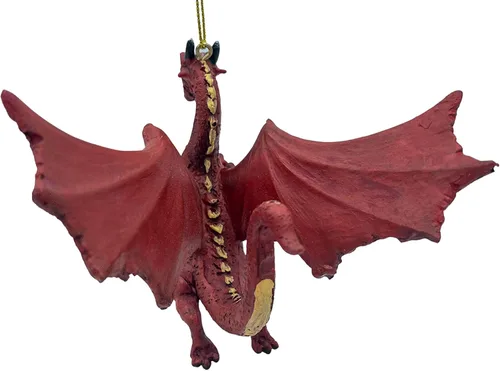 Vista 8 de Estatua de adorno colgante de árbol de Navidad de fantasía de dragón gótico volador rojo