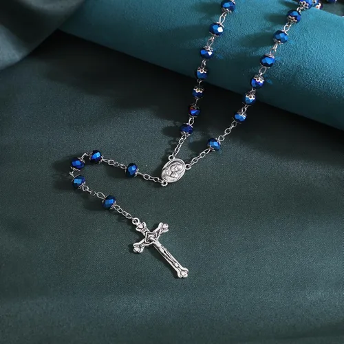 Vista 11 de KOMI Rosario de cuentas católicas para mujer, collar de cuentas de rosario con cruz de crucifijo, perlas de cristal, rosario, rosarios, católicos