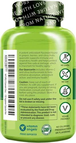 Vista 2 de NATURELO Complejo bioflavonoide cítrico de quercetina con absorción mejorada - 120 cápsulas vegetarianas
