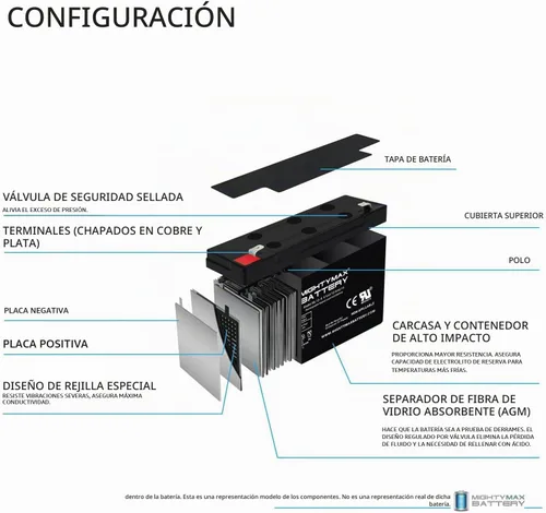 Vista 3 de Mighty Max Battery ML12-6F2 - 6 V 12 Ah, Terminal F2, Batería SLA AGM recargable