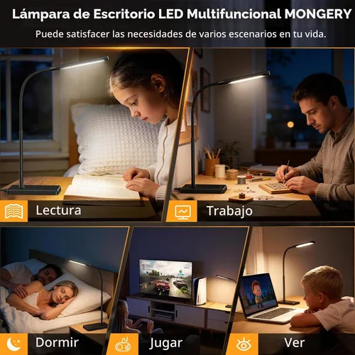 Vista 7 de Lámpara de escritorio LED, luces de mesa para el cuidado de los Negro