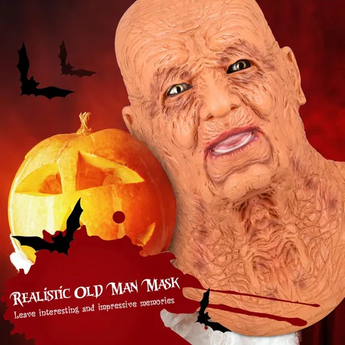Vista 5 de Aoriher Máscara de anciano de Halloween, máscara facial de látex realista de látex humano de cabeza completa, máscara facial de látex humano
