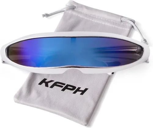 Vista 8 de KFPH Gafas de sol estrechas futuristas UV400 Robot Space Costume Color Mirrored Lens Party Rave gafas futuristas