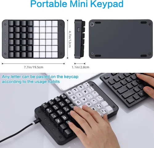 Vista 6 de Teclado mecánico Koolertron de una mano para jugadores, teclado mini USB de 48 teclas totalmente programable con interruptor rojo