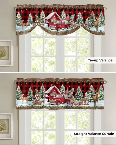 Vista 5 de Cenefas de Navidad de invierno para ventanas, cortinas de cocina con bolsillo para barra, cortinas con aislamiento térmico para ventana de baño