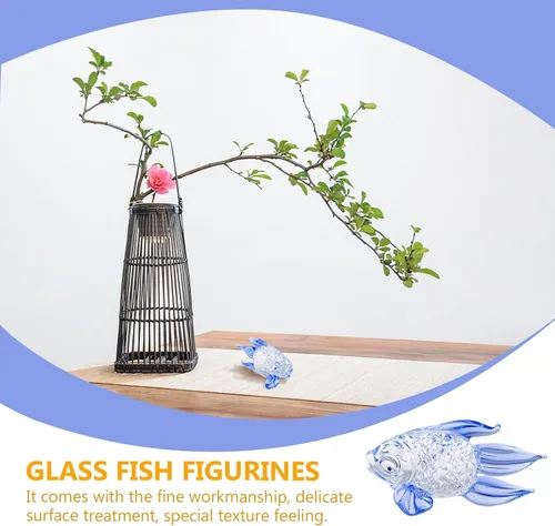 Vista 8 de Alipis Bright Blue Glass Fish Figurine Hand Blown Aquarium Decoration Collectible Sculpture for Home Office Display