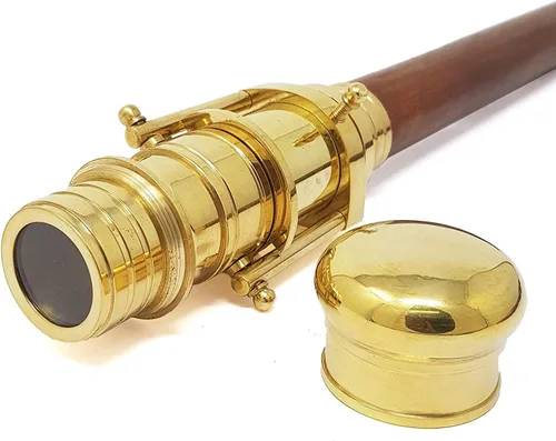 Vista 2 de Medieval Replicas Shiv Shakti Enterprises - Bastón de madera con telescopio de latón macizo montado en el mango
