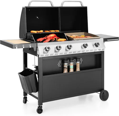 Vista 8 de Captiva Designs Parrilla de barbacoa de gas propano de 4 quemadores con quemador lateral y rejillas de hierro fundido esmaltado de porcelana, salida