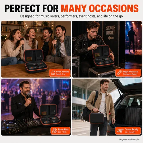 Vista 6 de Funda de micrófono inalámbrico compatible con el sistema de dos micrófonos inalámbricos JBL, bolsa de viaje de mano con micrófono dual para cantar