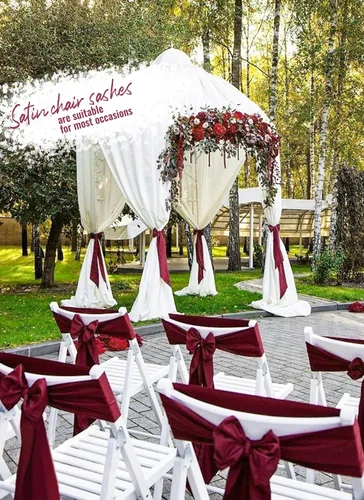 Vista 6 de Showgeous 60 cintas de satén color burdeos para decoración de sillas de recepción de boda, lazos para sillas de 7 x 78 pulgadas para banquetes