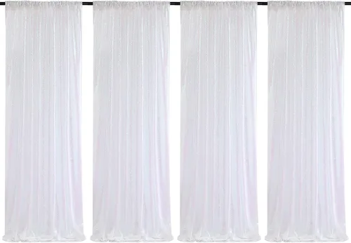 Vista 43 de Cortinas de fondo de lentejuelas con purpurina azul bebé, 2 piezas de 2 x 8 pies, telón de fondo de fiesta de baby shower para niños, hermosas