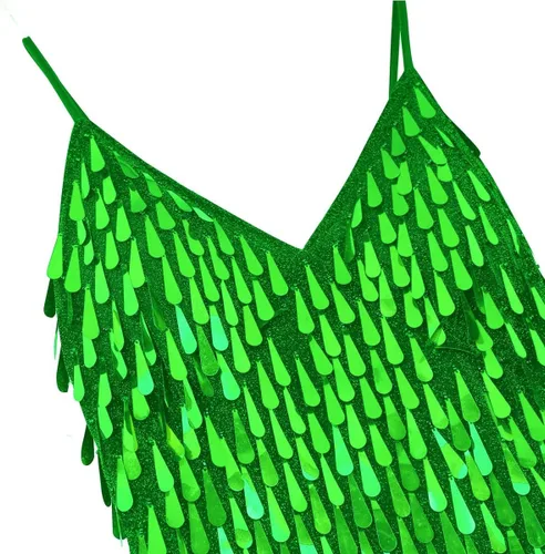 Vista 3 de Sywiyi Wonen's - Vestido de baile con flecos y lentejuelas brillantes, tango latino, Samba, con borlas y flecos, vestido de fiesta de noche