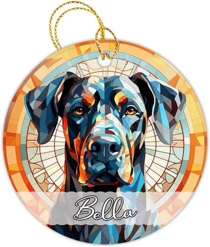 Vista 20 de Amstaff - Adornos personalizados para perros Amstaff para árbol de Navidad con nombre, adorno estilo vitral para perros, regalos para amantes