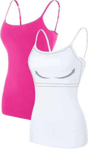 Vista 116 de Camisa Attraco de algodón, con tirantes estilo espagueti, con brasier incorporado, 2 paquetes, para mujer