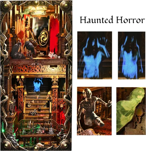 Vista 3 de Kit de Rincón de Libro Espeluznante DIY, Casa de Muñecas en Miniatura Rompecabezas 3D de Halloween, Rompecabezas de Madera 3D de Terror Aterrador
