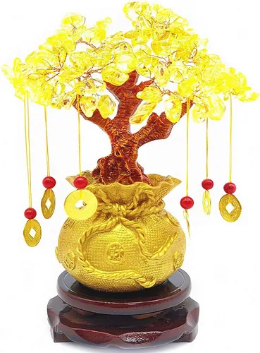 Vista 6 de Colorsheng Feng Shui - Árbol de dinero de cristal de cuarzo citrino, decoración estilo bonsái para suerte y riqueza (macetas de dragón)