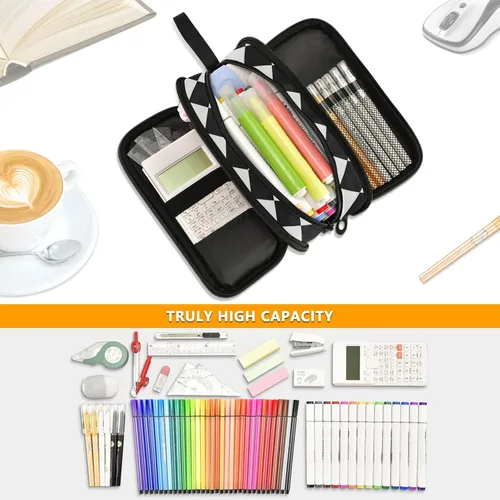 Vista 5 de Nylon grande cremallera lápiz bolsa cuadros negro blanco gran capacidad lápiz lápiz caso papelería para hombre de escuela secundaria estuche