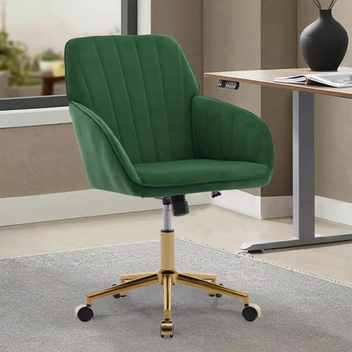 Vista 16 de Silla de escritorio de terciopelo para oficina en casa, moderna silla ajustable para computadora, silla giratoria, bonitas sillas de tocador