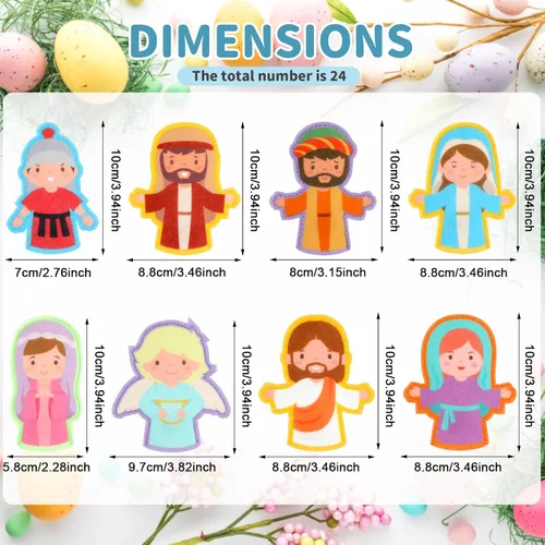 Vista 2 de Karenhi 24 marionetas religiosas de dedo para Pascua, cristiana, pesebre bíblica, juguetes de fieltro para fiesta de Pascua, rellenos de huevos