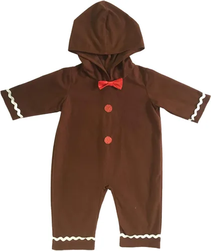 Vista 5 de Funivals Disfraz de hombre de jengibre unisex para bebé para Navidad elfos de pan de jengibre marrón traje de escalada