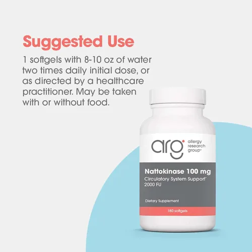 Vista 3 de Allergy Research Group - Suplemento Nattoquinasa NSK-SD 2000 FU, 100mg - Salud Cardiovascular/Circulatoria - 60 cápsulas blandas Nattokinase