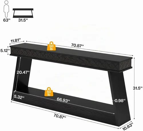 Vista 2 de Tribesigns Mesa Consola Moderna, Mesa de Entrada Extra Larga de 71 Pulgadas con Almacenamiento, Mesa de Sofá Estrecha de 2 Niveles Detrás del Sofá