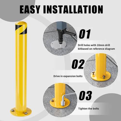 Vista 3 de Safety Bollard, 36 Inch Height Bollard Post, 3 Inch Diameter, 6Pcs Parking Bollard, Yellow Powder Coated, Safety Parking Barrier Post, for Traffic