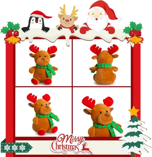 Vista 7 de Juego de 4 Muñecos de Peluche de Navidad Juguete de Peluche de Papá Noel Animal de Peluche Juguete Animal Reno Lindo Muñeco de Nieve Alce Claus