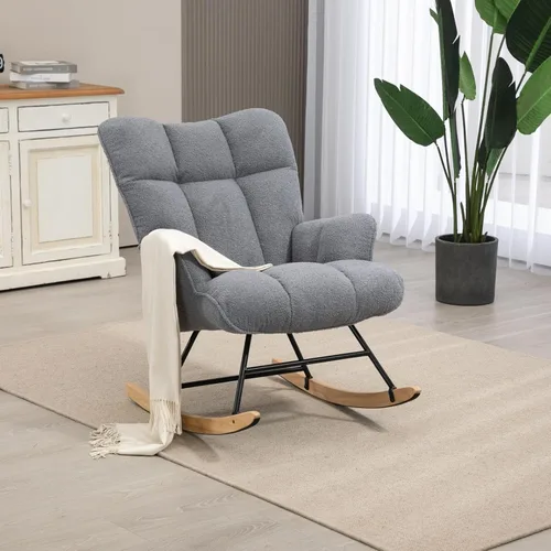 Vista 18 de SAETSFEG - Mecedora tapizada estilo osito de peluche para cuarto de bebé, con respaldo alto, silla de columpio con asiento acolchado, cómoda silla