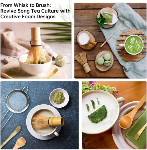 Vista 12 de Juego de batidor de matcha verde, 5 piezas, batidor y tazón de matcha (Chawan) con cuchara de matcha y tamizador, kit de matcha para ceremonia