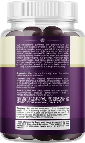 Vista 9 de Gomitas de suplemento de hierro extra fuertes para mujeres y hombres, hierro masticable con vitamina C y complejo B para constructor de sangre