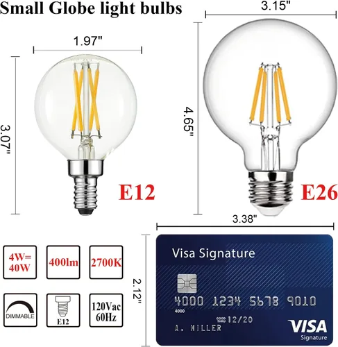 Vista 4 de Arberlic Bombilla G16.5, Bombilla LED E12 de 4W regulable Equivalente a Bombilla Candelabra E12 de 40 Vatios, Blanco Cálido 2700K, 400lm, CRI85+