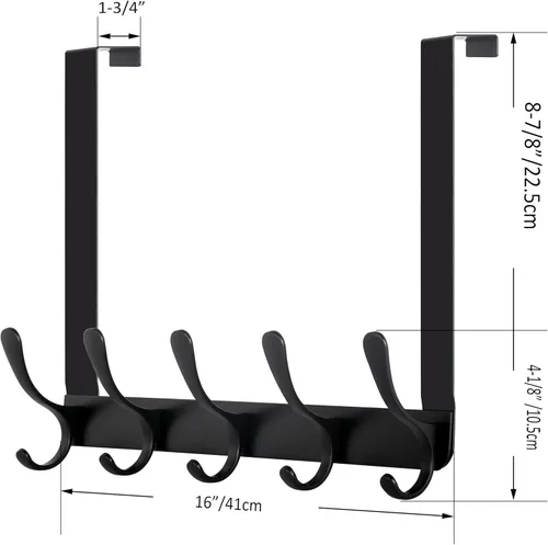 Vista 6 de WEBI Ganchos para colgar sobre la puerta, colgador de puerta, toallero sobre la puerta, perchero, toallero para abrigos, ropa, baño, color negro