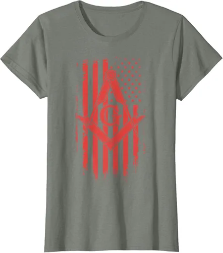 Vista 9 de Cuadrado y brújula Masónica de la bandera americana, masón, camiseta roja, Negro, S