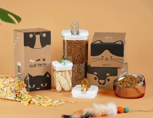 Vista 4 de Felli Flip Tite Contenedor de comida para mascotas con tapas herméticas, recipiente acrílico libre de BPA con asas de hueso de pata de pescado