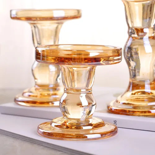 Vista 7 de IBWell Juego de 3 candelabros de cristal ámbar – Unidad, decoración de boda e iglesia – Centro de mesa