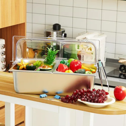 Vista 7 de Tessco for you 16 piezas de contenedor de condimentos para servir alimentos y especias, con tapa, para exhibición en mostrador, enfriado, de acero