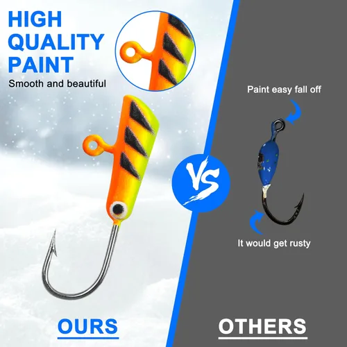 Vista 4 de Ice Fishing Jigs Lures kit, Luminous Ice Fishing Gear Crappie Panfish Jigs Head Fishing Hooks Set for Winter Ice Jigging Walleye Perch Bluegill