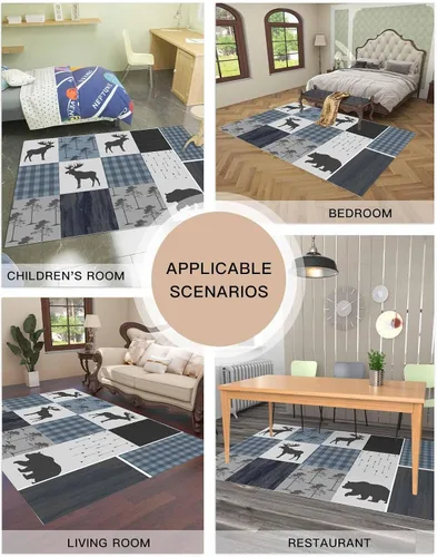 Vista 8 de Large Rectangular Area Rugs 2.7' x 5' Living Room, Retro Countryside Bear Moose Woods Durable Non Slip Rug Carpet Floor Mat for Bedroom Bedside