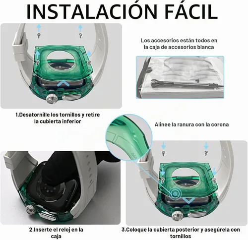 Vista 4 de B-BR - Funda y correa resistentes de diseño translúcido compatible con Apple Watch Ultra 3/2/1 de 1.732 pulgadas, protector militar de lujo táctico