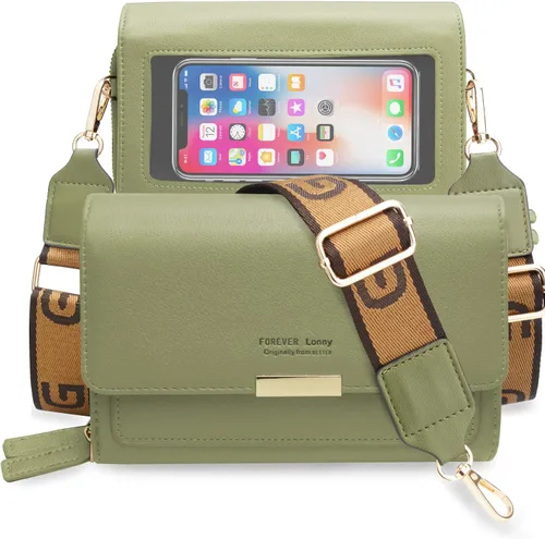 Vista 6 de CrossBody Bolsas con pantalla táctil para teléfono celular, bolsillo con cremallera, bloqueo RFID, tarjetero para iPhone para mujer