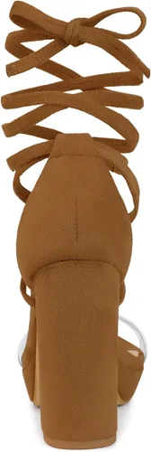 Vista 4 de Allegra K Sandalias de tacón grueso transparentes con cordones para mujer, Transparente